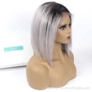 bresilienne raw unprocessed short bob curly ombre red gray 360 lace  front straight ash 100% Human Hair Wigs for black women